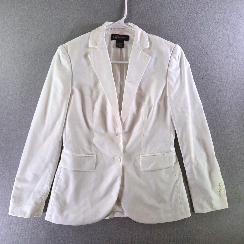 Brooks Brothers White Ivory Cotton 2 Button Blazer Jacket Size 2 Tailored Luxury